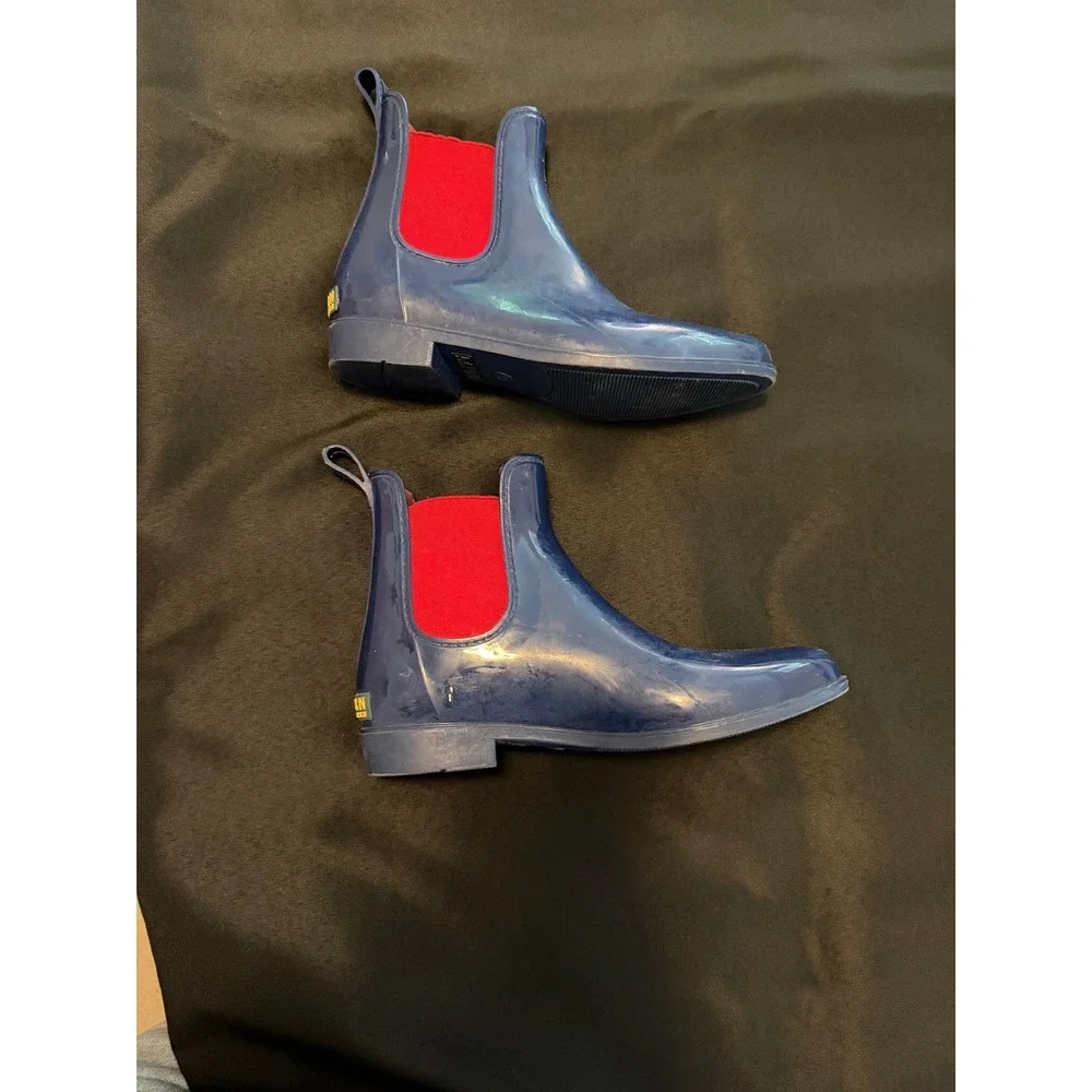Lauren Ralph Lauren Tally Navy Blue Red Chelsea Rain Boots Womens 9 Polka Dot